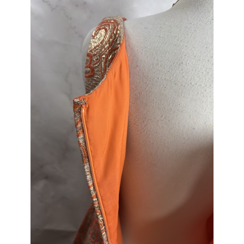 Vintage 60s Kent Originals Empire Waist Evening Gown Dress Orange Brocade 6 S - Picture 12 of 16